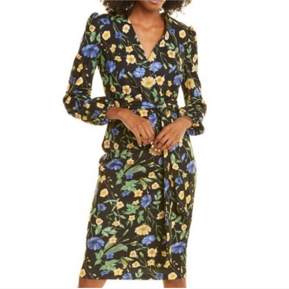 NWT ALEXIA ADMOR Black Multi Floral Aliana Long Sleeve Dress